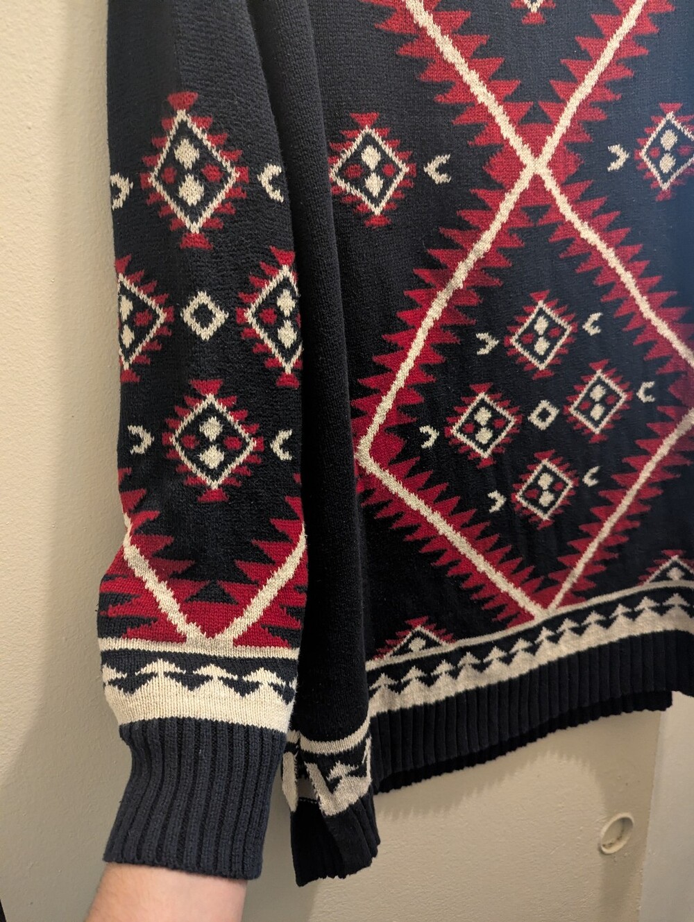 Ralph Lauren Black Aztec-Pattern Tunic Sweater w/ Red Accents Long Sleeves- L - Picture 9 of 15
